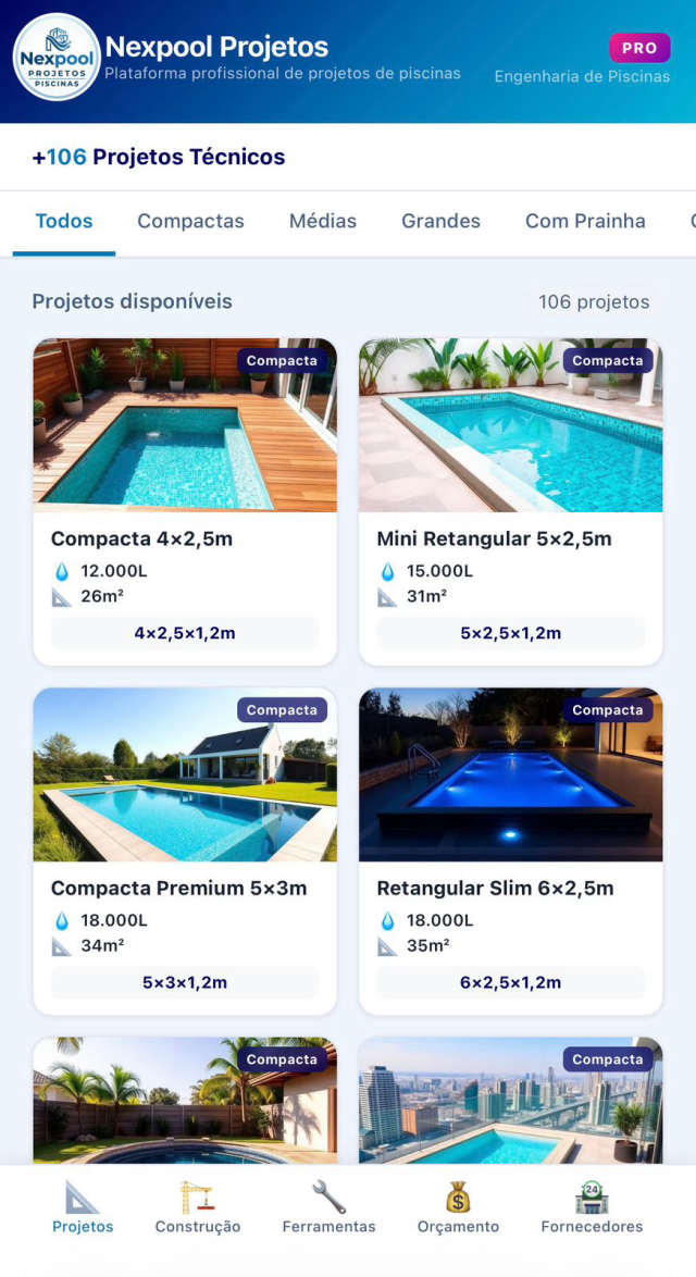 Prévia do aplicativo Nexpool Projetos